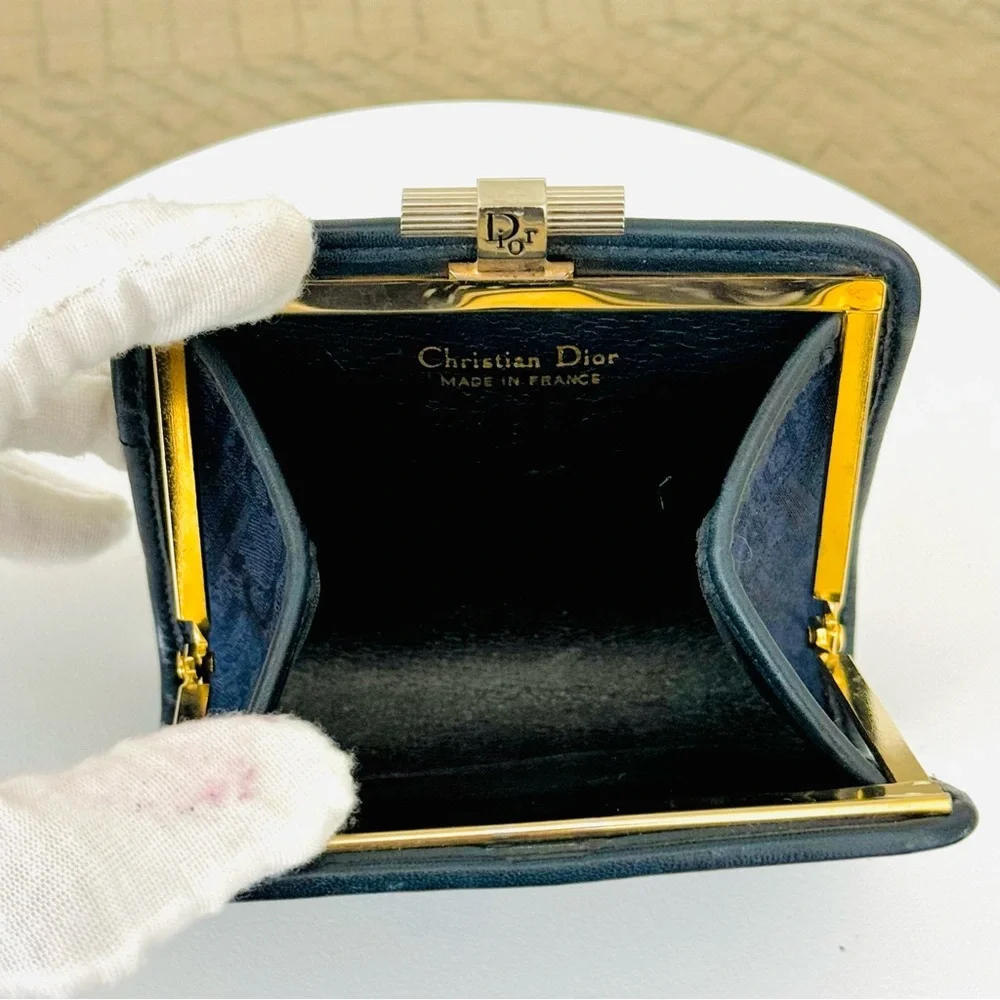 Vintage Dior Dark Blue Oblique Canvas Coin Pouch